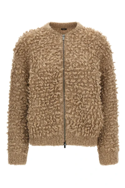 the peserico bomber jacket redefines the codes of knitwear through material volu
