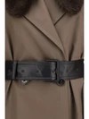 long cotton trench coat with buffalo leather collar