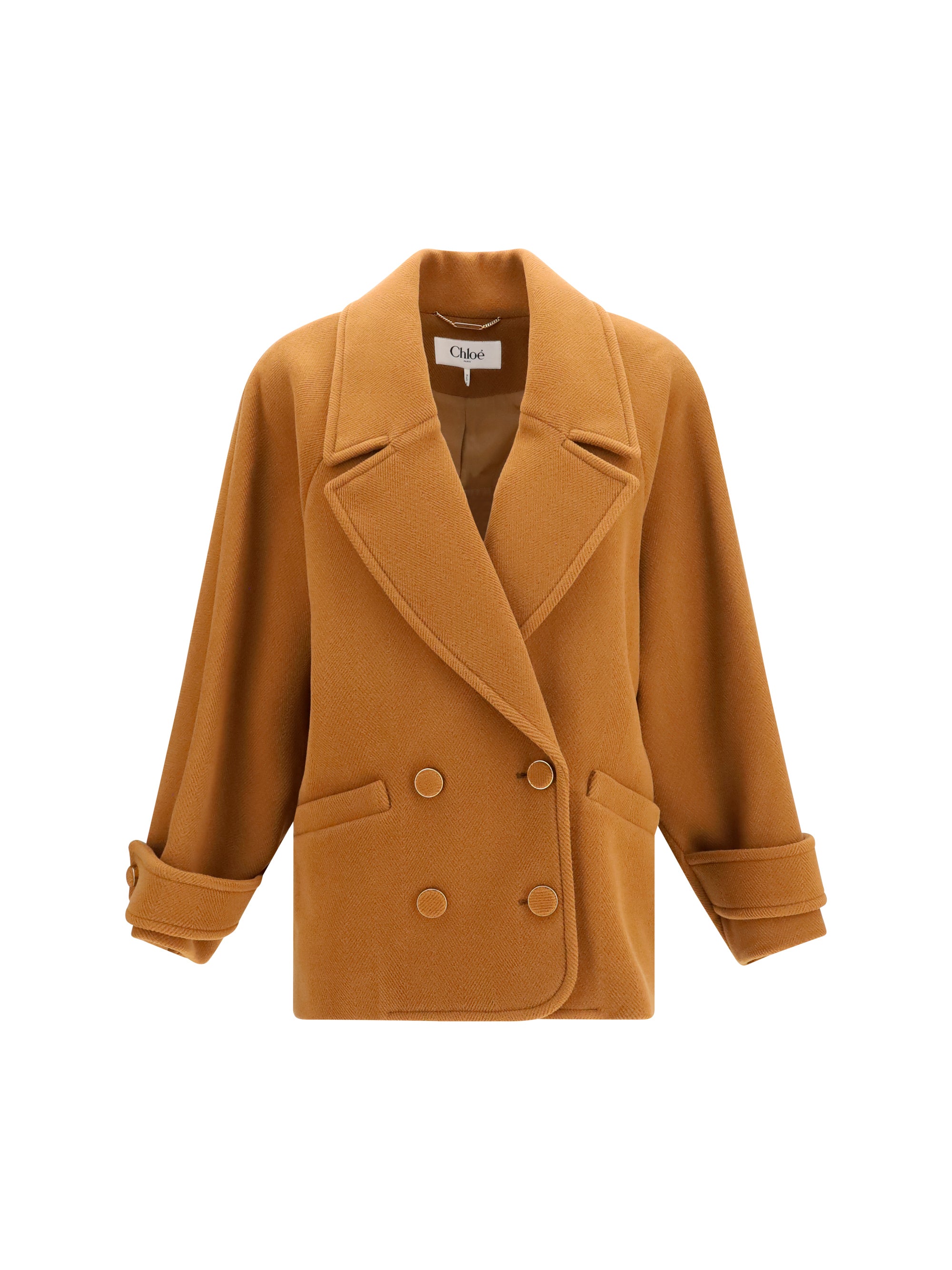 CHLOÉ 34 double-breasted herringbone wool short coat