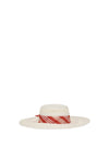 wide-brim hat with vichy print silk scarf