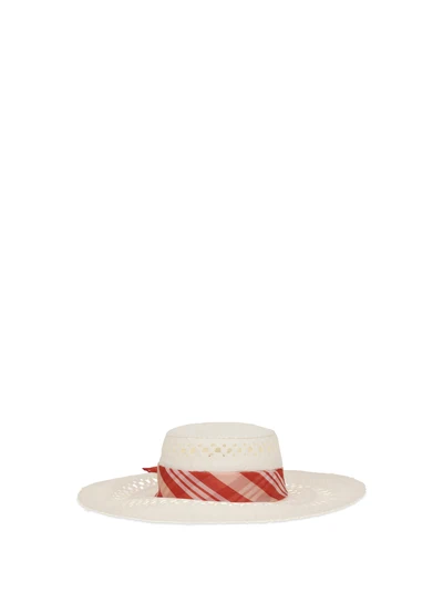 wide-brim hat with vichy print silk scarf