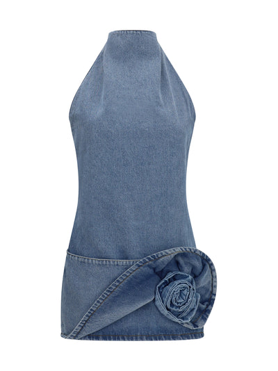 halterneck denim mini dress