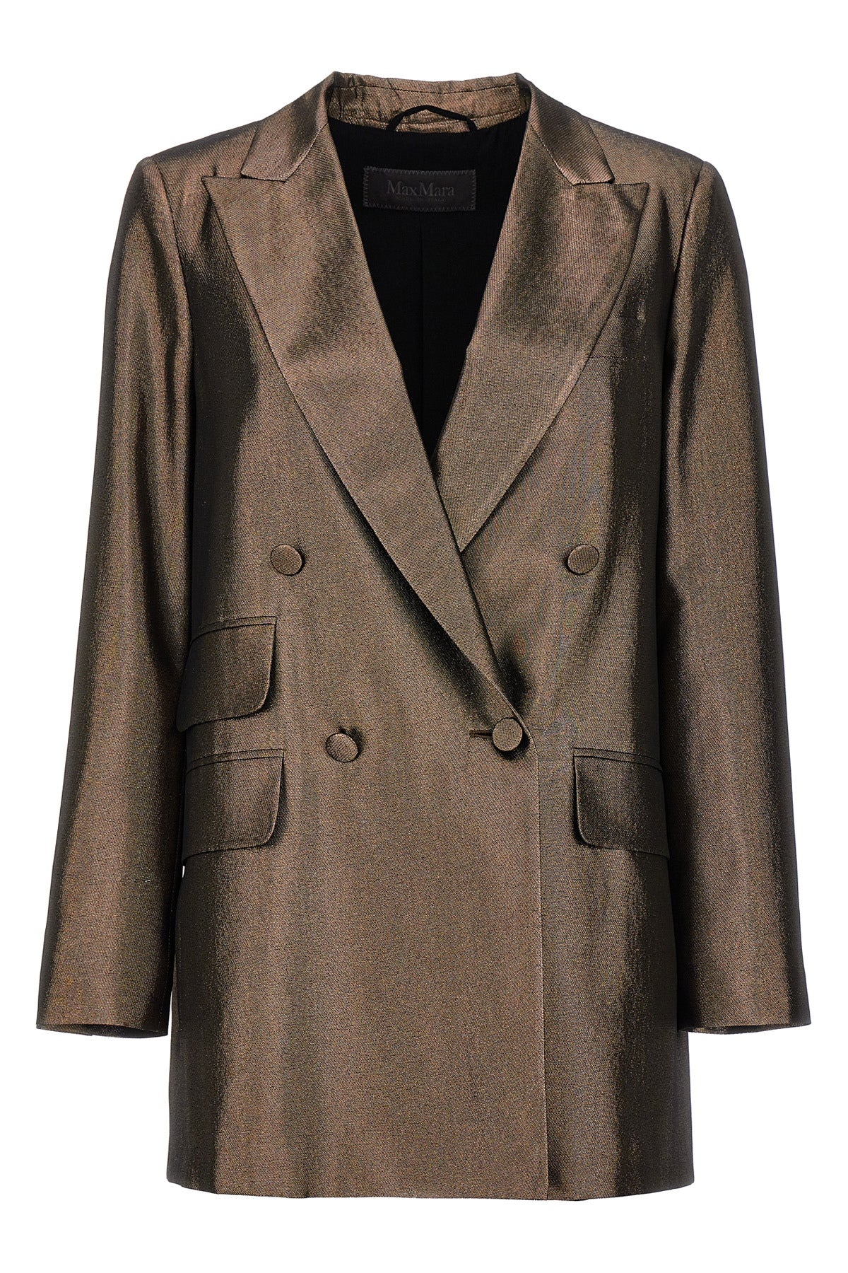 MAX MARA 42 edro lamé blazer jacket in brown silk charmeuse