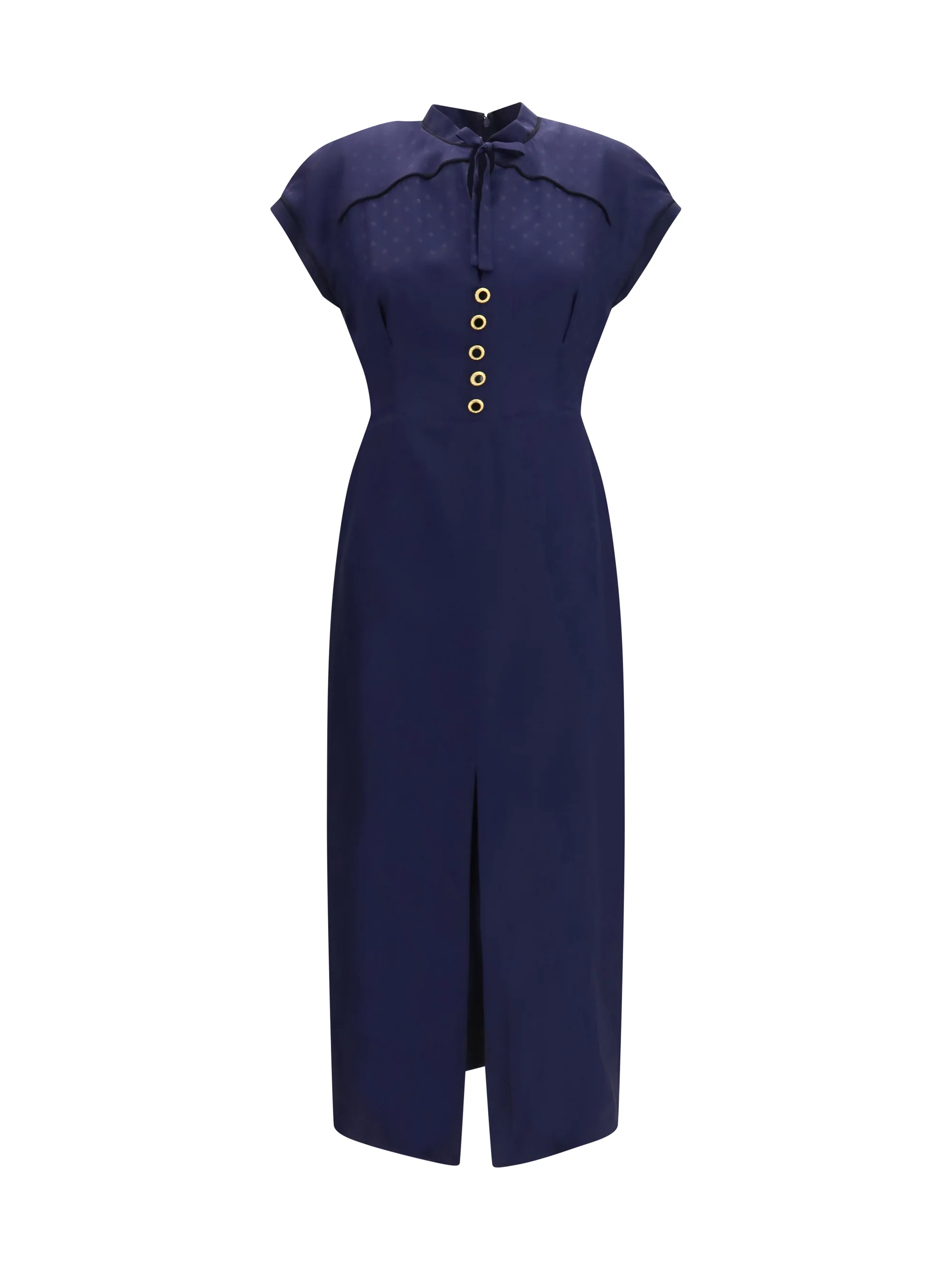 ALESSANDRA RICH 40 silk midi dress with buttons and contrast piping