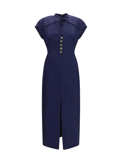 silk midi dress with buttons and contrast piping