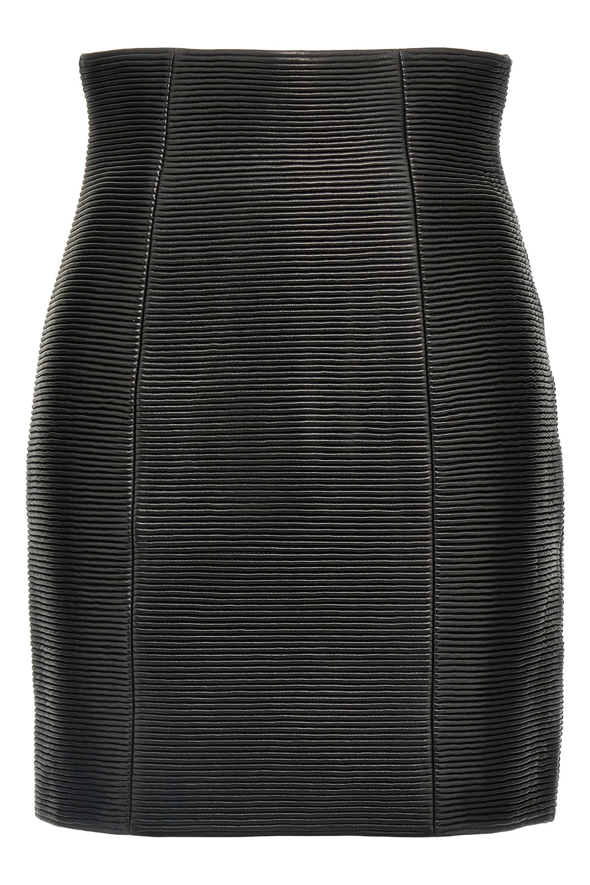 BALMAIN 38 hw rolled high waist mini skirt in ribbed leather