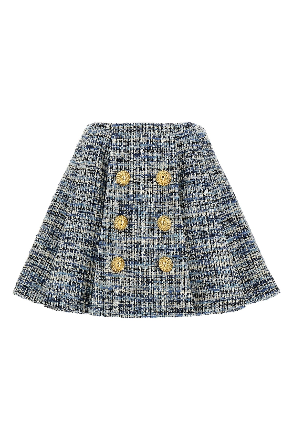 high-waisted flared pleated mini skirt in tweed
