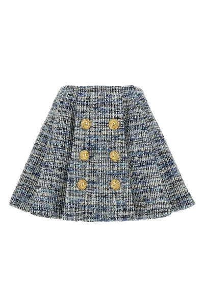 high-waisted flared pleated mini skirt in tweed