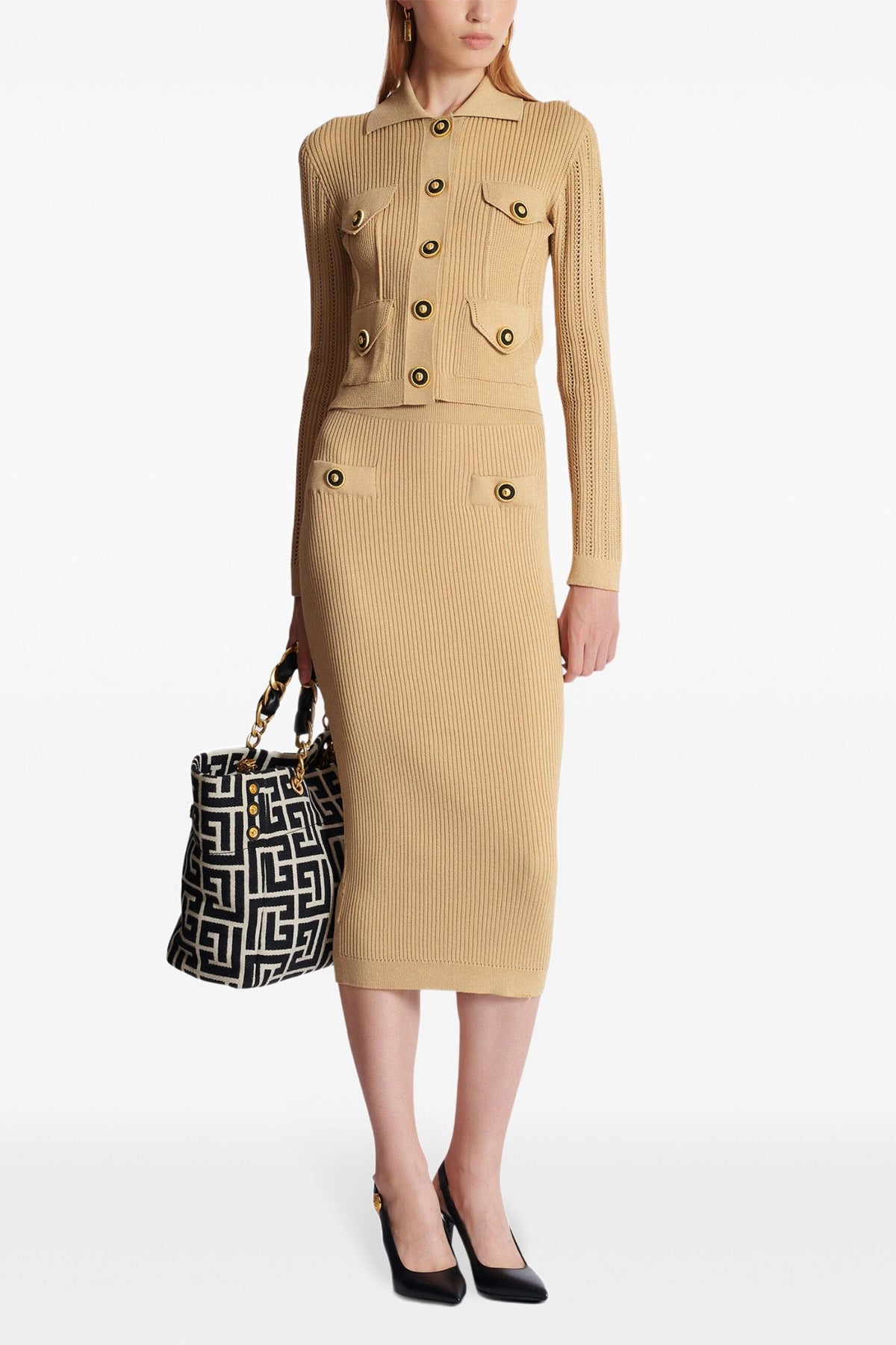 BALMAIN 34 ribbed knit midi skirt