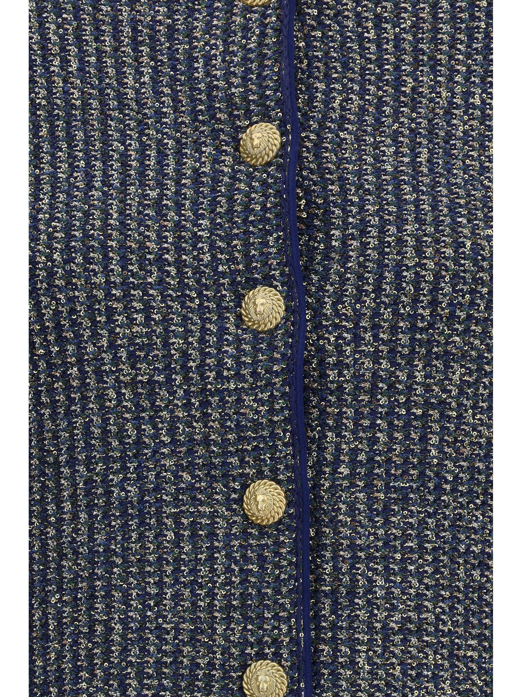 quilted sequin cardigan with decorative buttons
