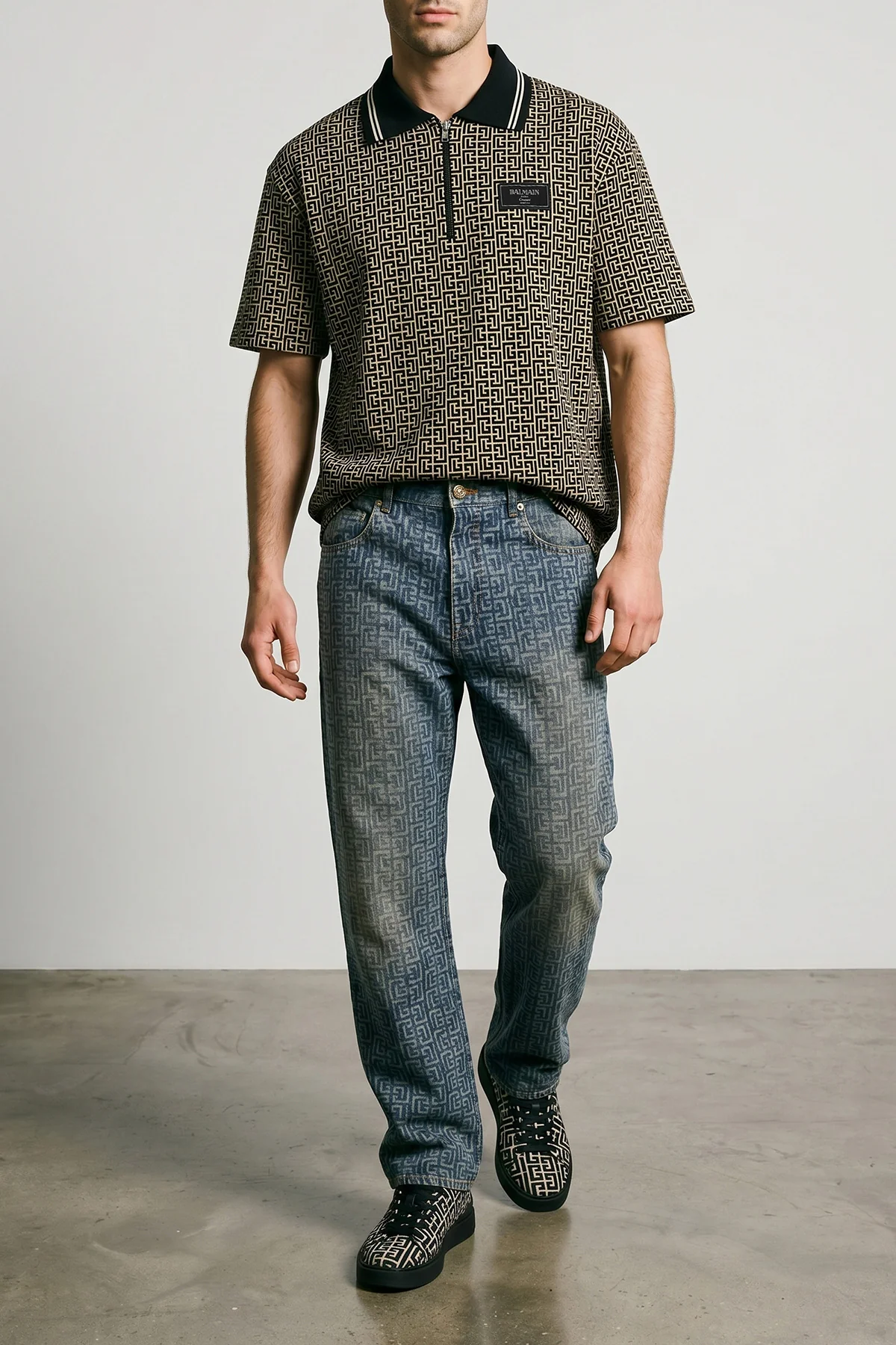 BALMAIN L jacquard cotton polo shirt