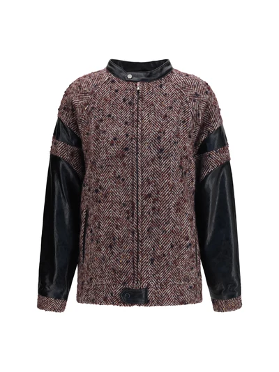 virgin wool blend jacket with leather sleeves