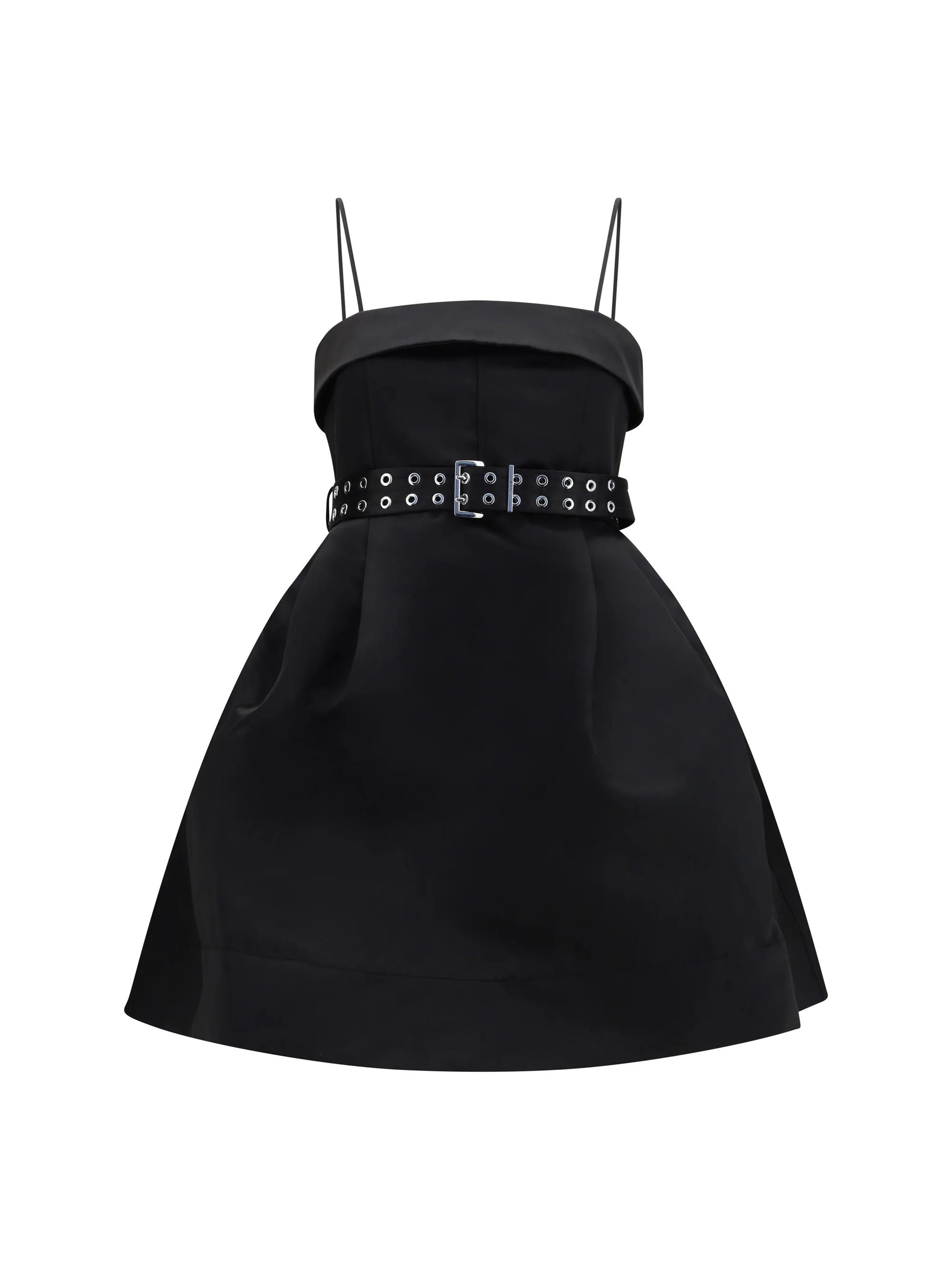 short satin dress with a full skirt