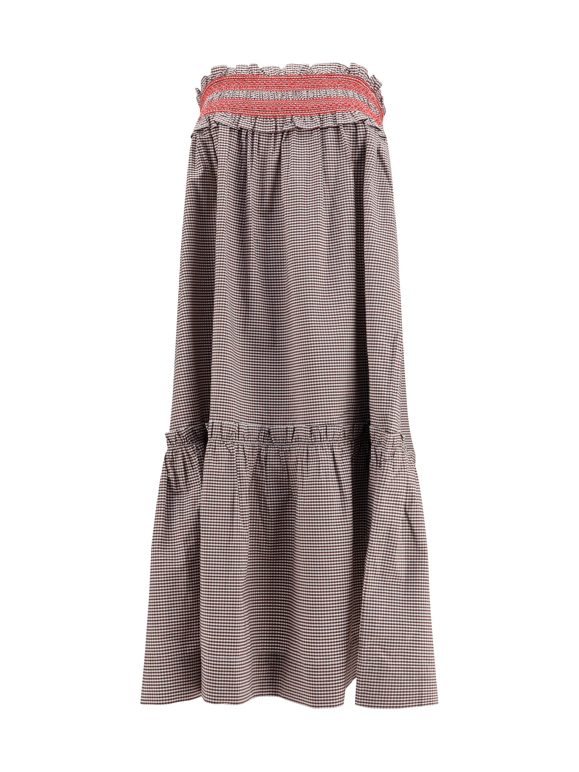 GANNI 36 checked cotton skirt with gathered waist