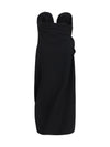 draped dress with sculptural floral details