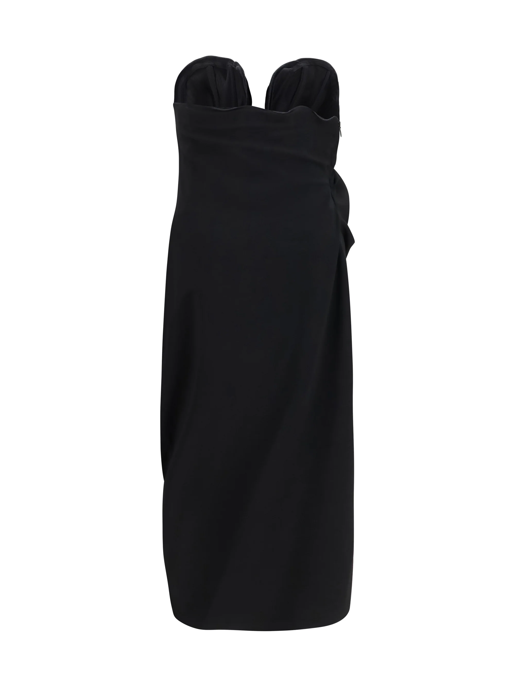 draped dress with sculptural floral details