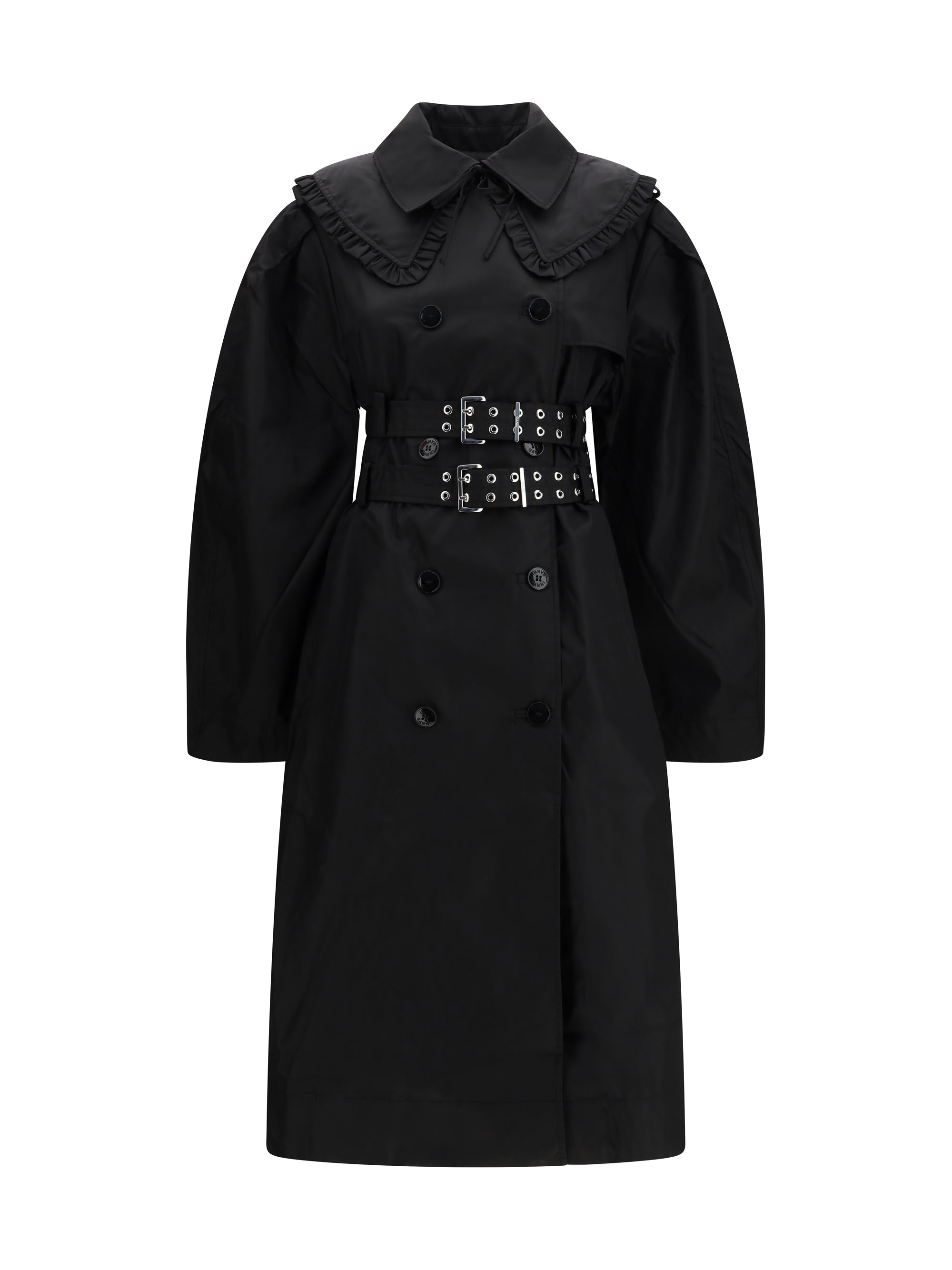 GANNI 36 belted double-breasted coat