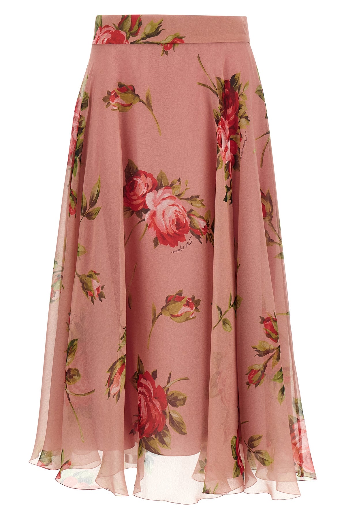 DOLCE amp; GABBANA 38 bouquet rose print chiffon midi skirt