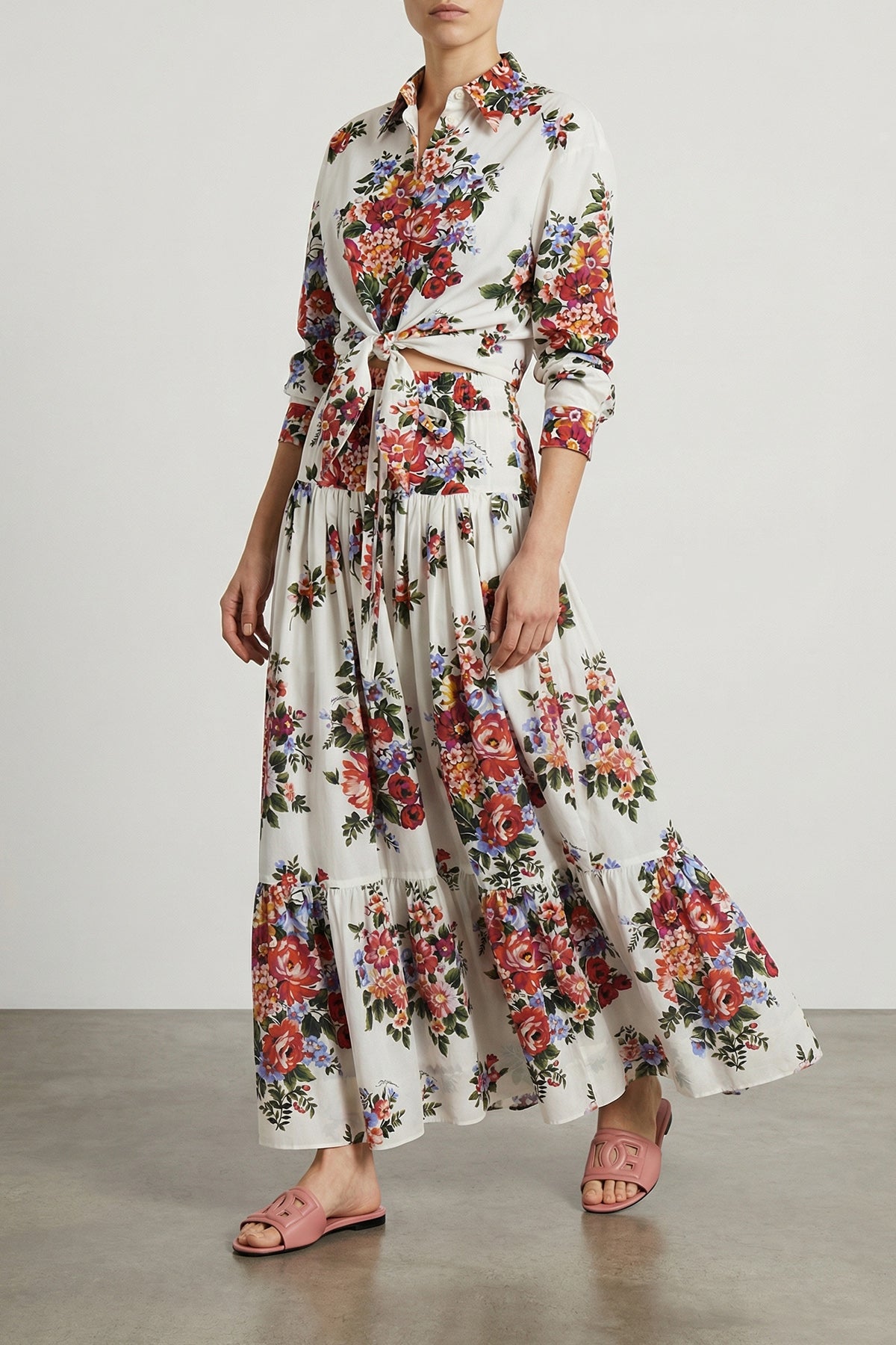 DOLCE amp; GABBANA 38 long skirt in all-over mazzo di fiori print cotton poplin