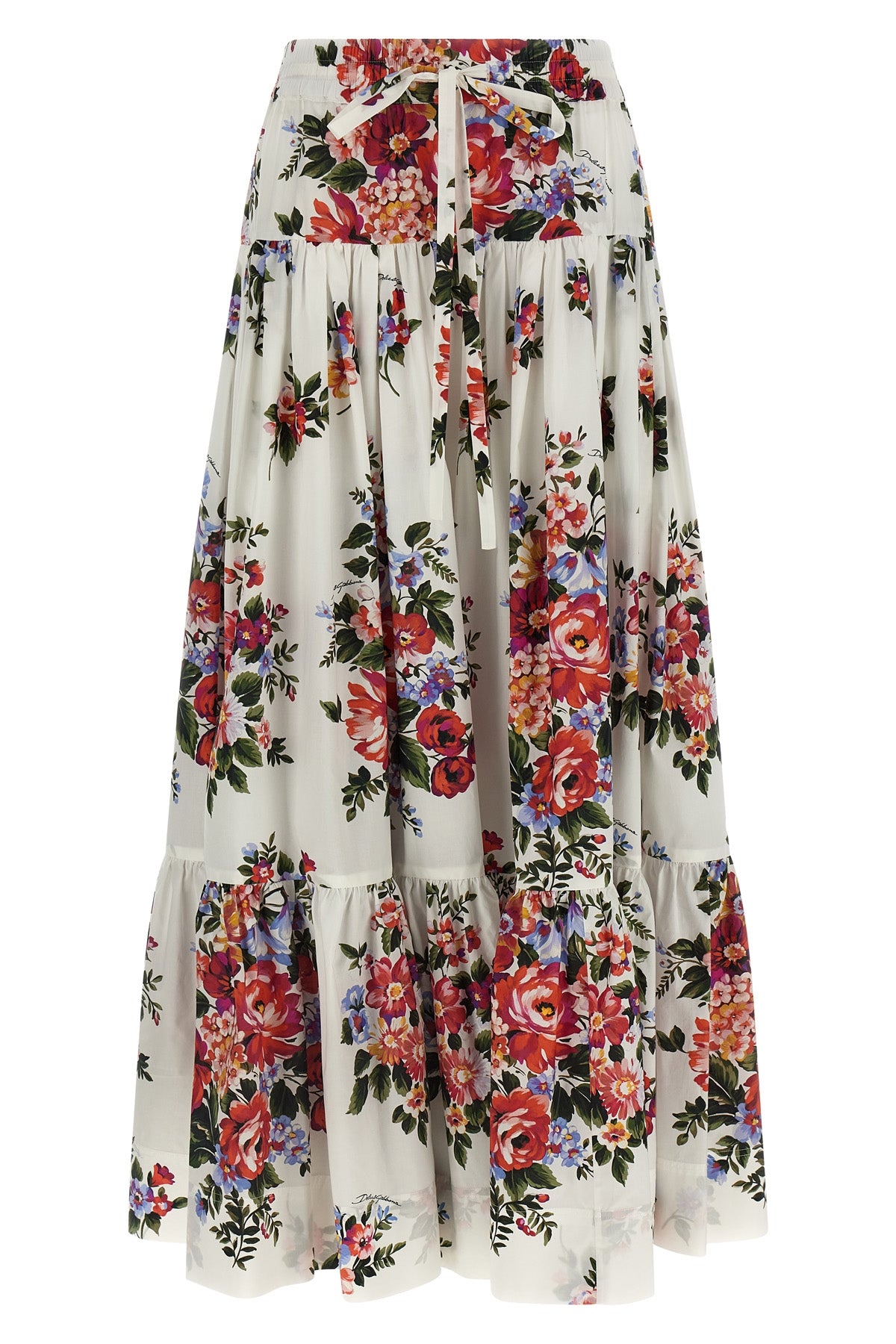 DOLCE amp; GABBANA 38 long skirt in all-over mazzo di fiori print cotton poplin