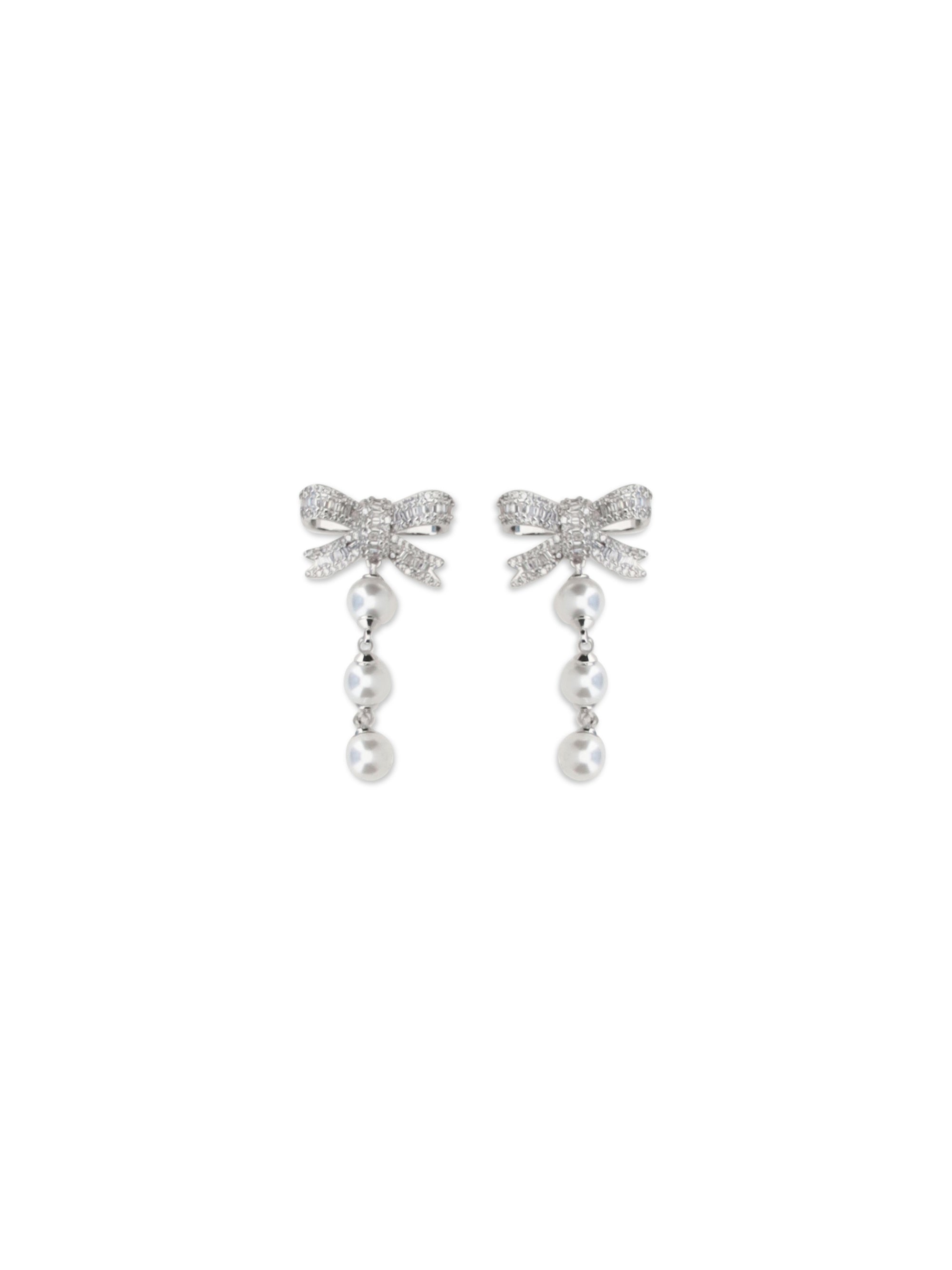 SELF-PORTRAIT OS crystal bow and pearl drop earrings