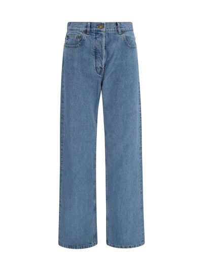 straight-leg selvedge cotton jeans with adjustable back strap