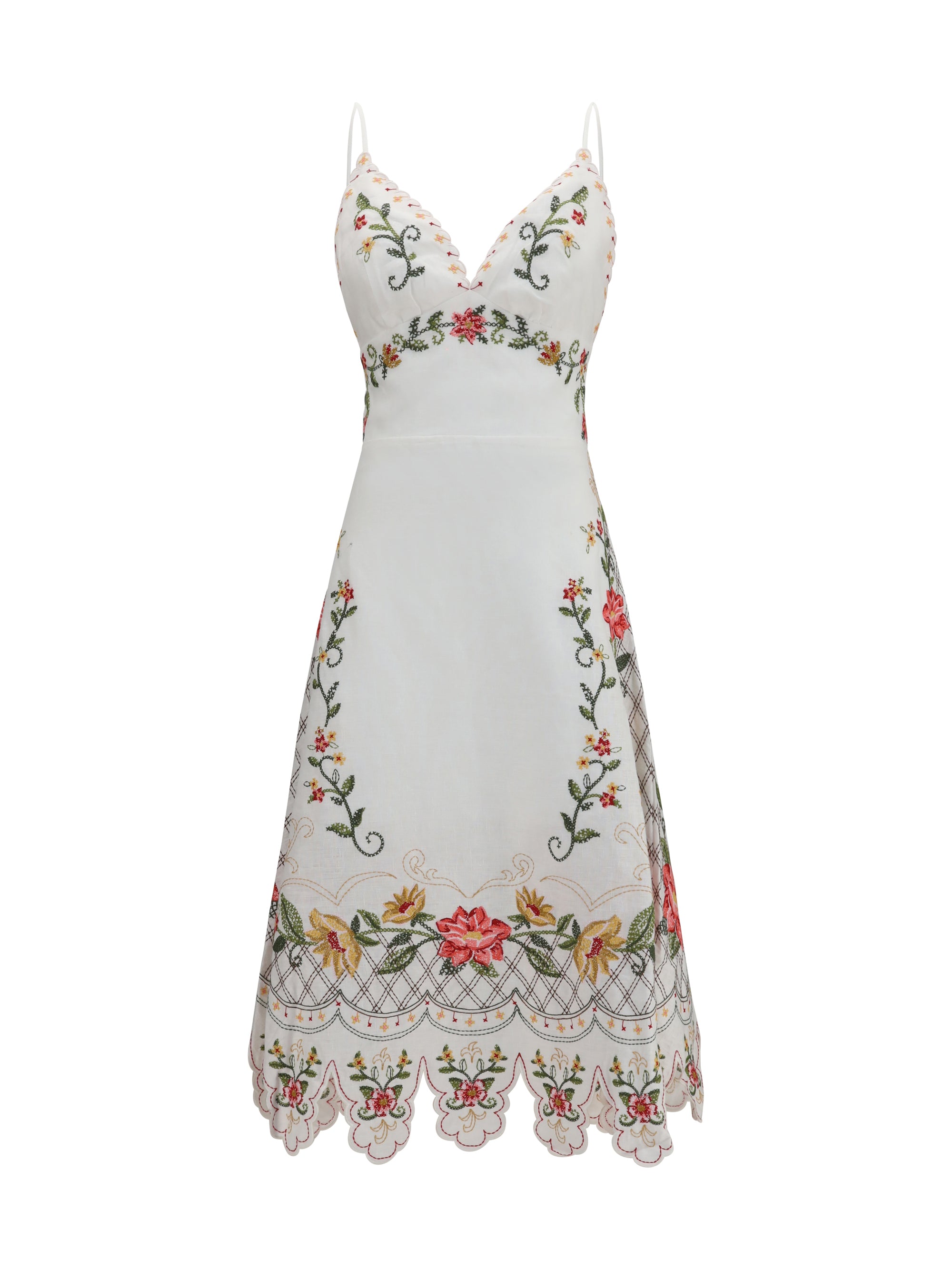 FARM RIO M embroidered midi dress with asymmetrical hem