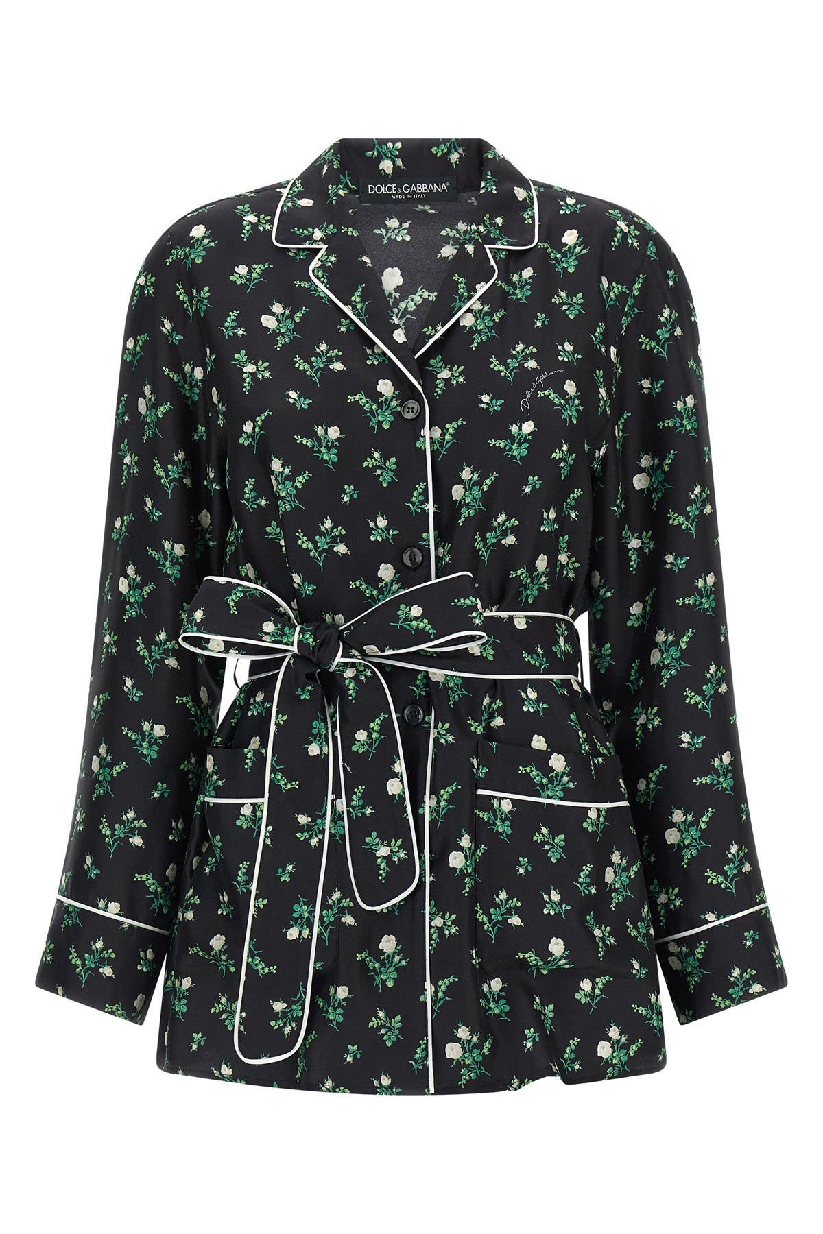 DOLCE amp; GABBANA 40 roselline and mughetti print silk twill shirt