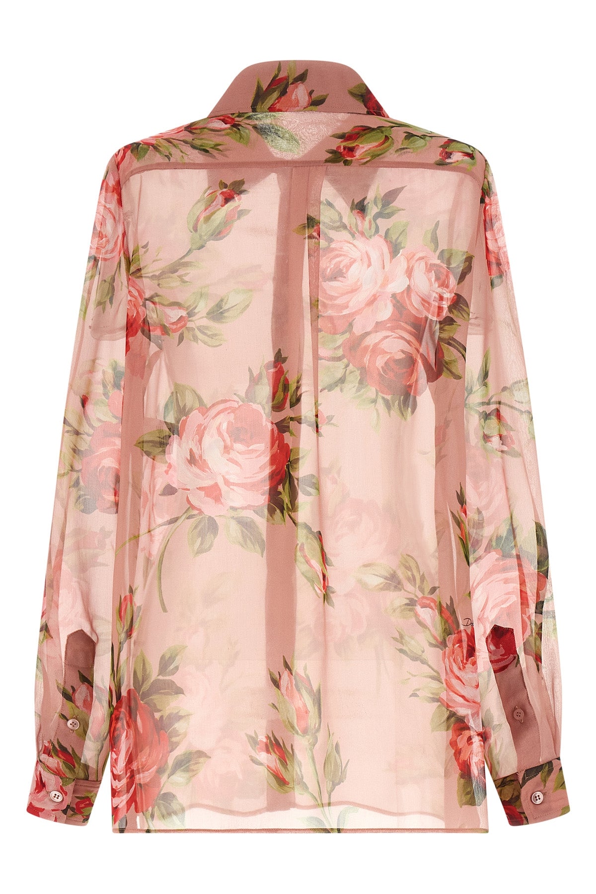 DOLCE amp; GABBANA 38 all-over bouquet rose print semi-transparent silk chiffon shirt