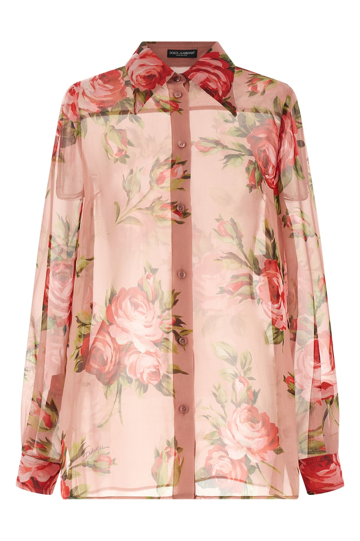 DOLCE amp; GABBANA 38 all-over bouquet rose print semi-transparent silk chiffon shirt