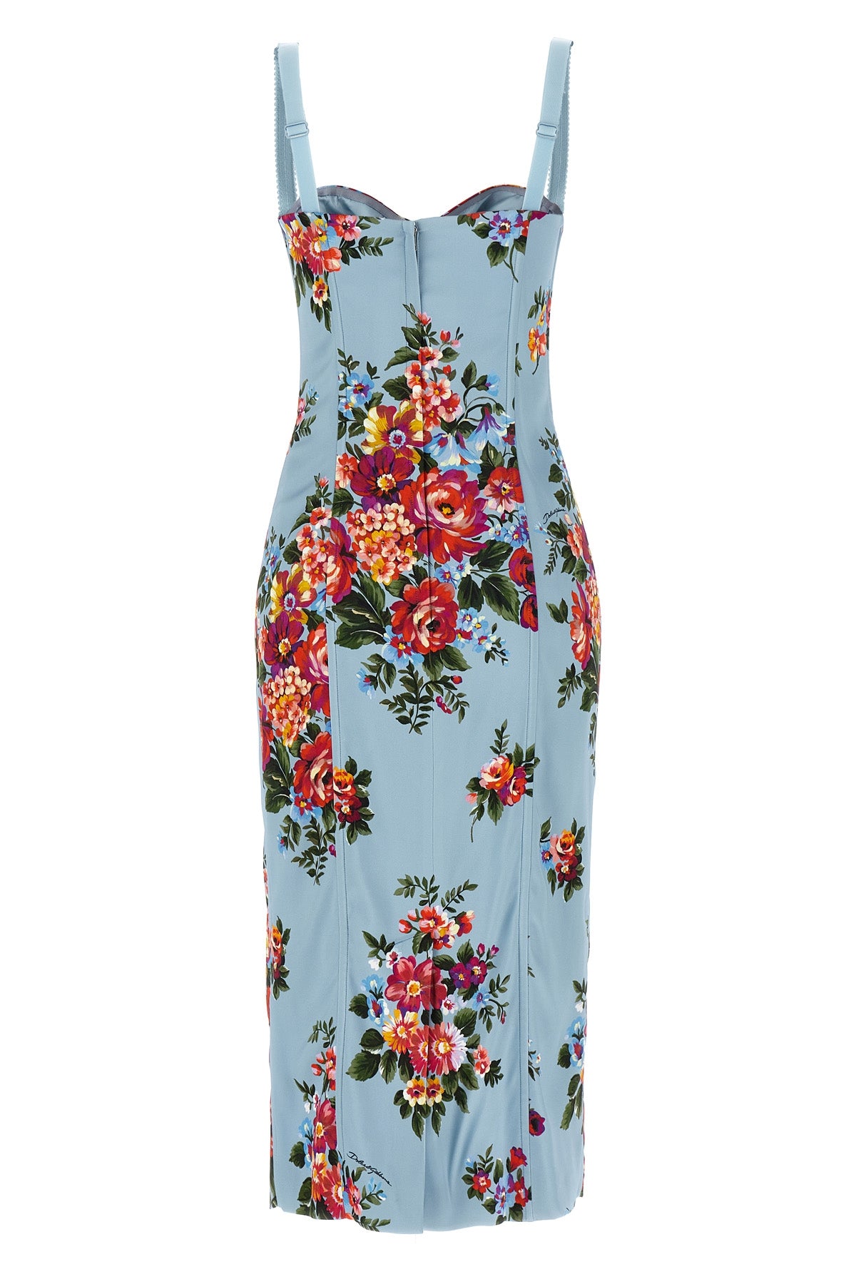 DOLCE amp; GABBANA 42 mazzo di fiori print midi dress in stretch satin