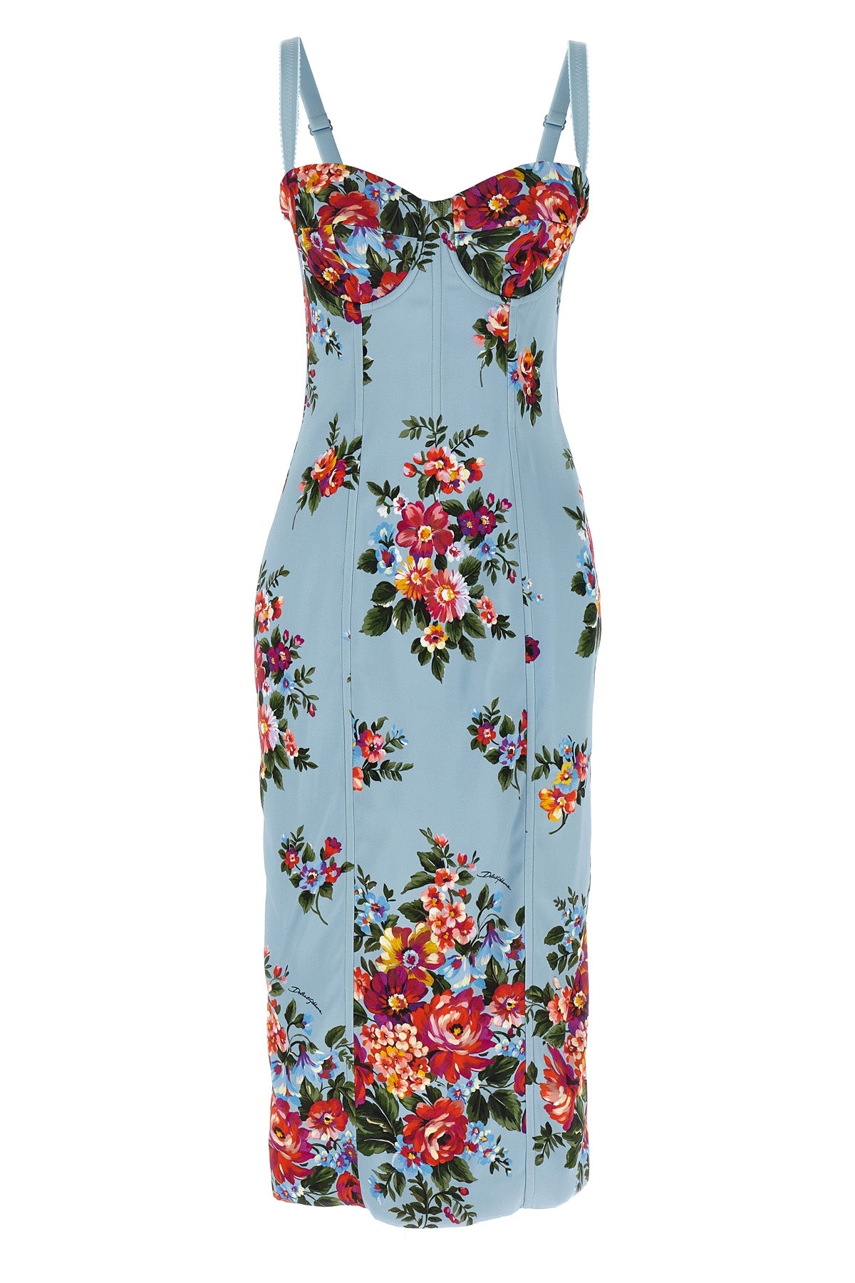 DOLCE amp; GABBANA 42 mazzo di fiori print midi dress in stretch satin