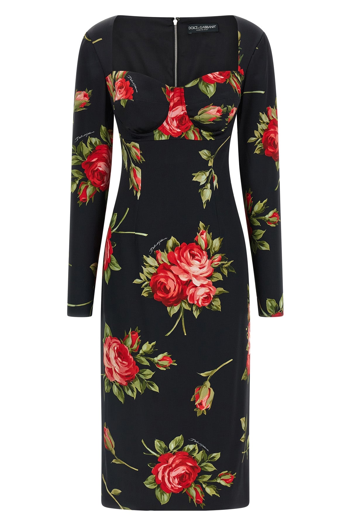 DOLCE amp; GABBANA 38 bouquet rose print satin midi dress