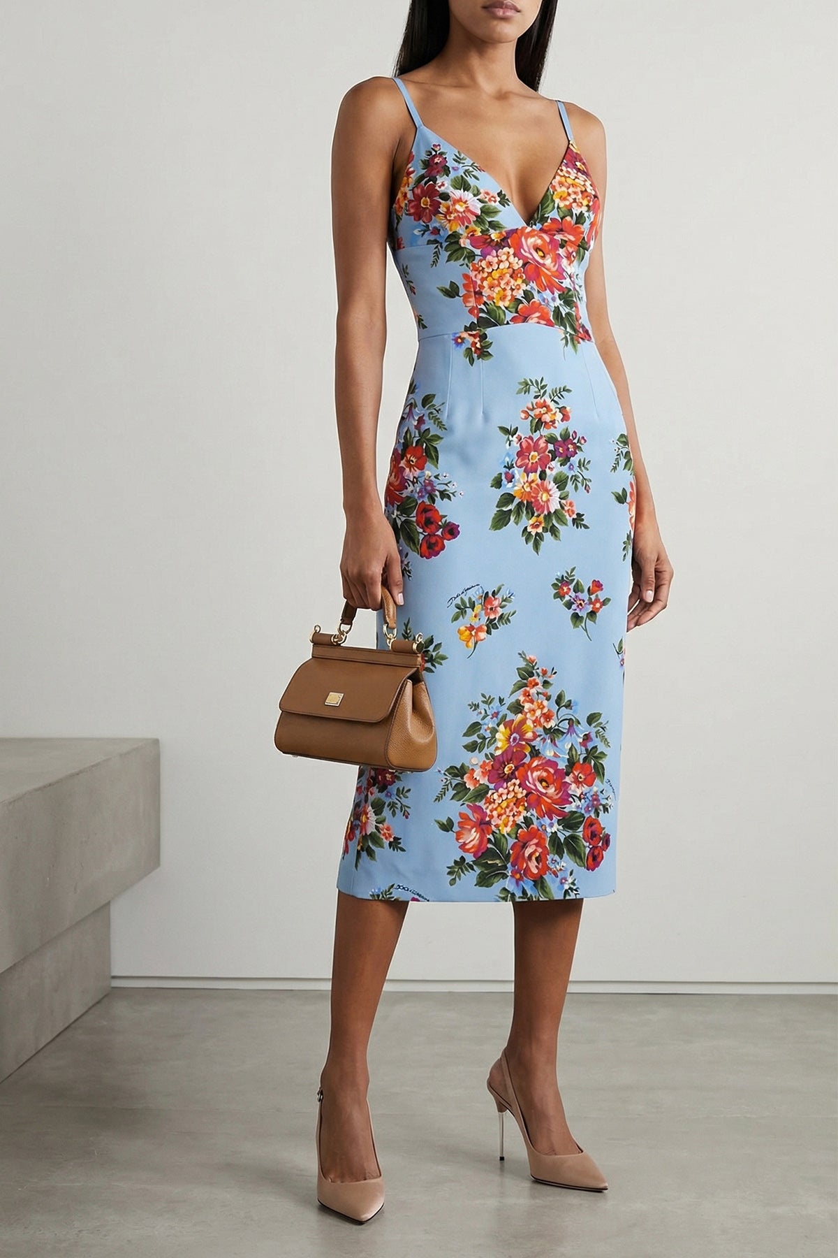 DOLCE amp; GABBANA 44 all over mazzo di fiori print satin midi dress