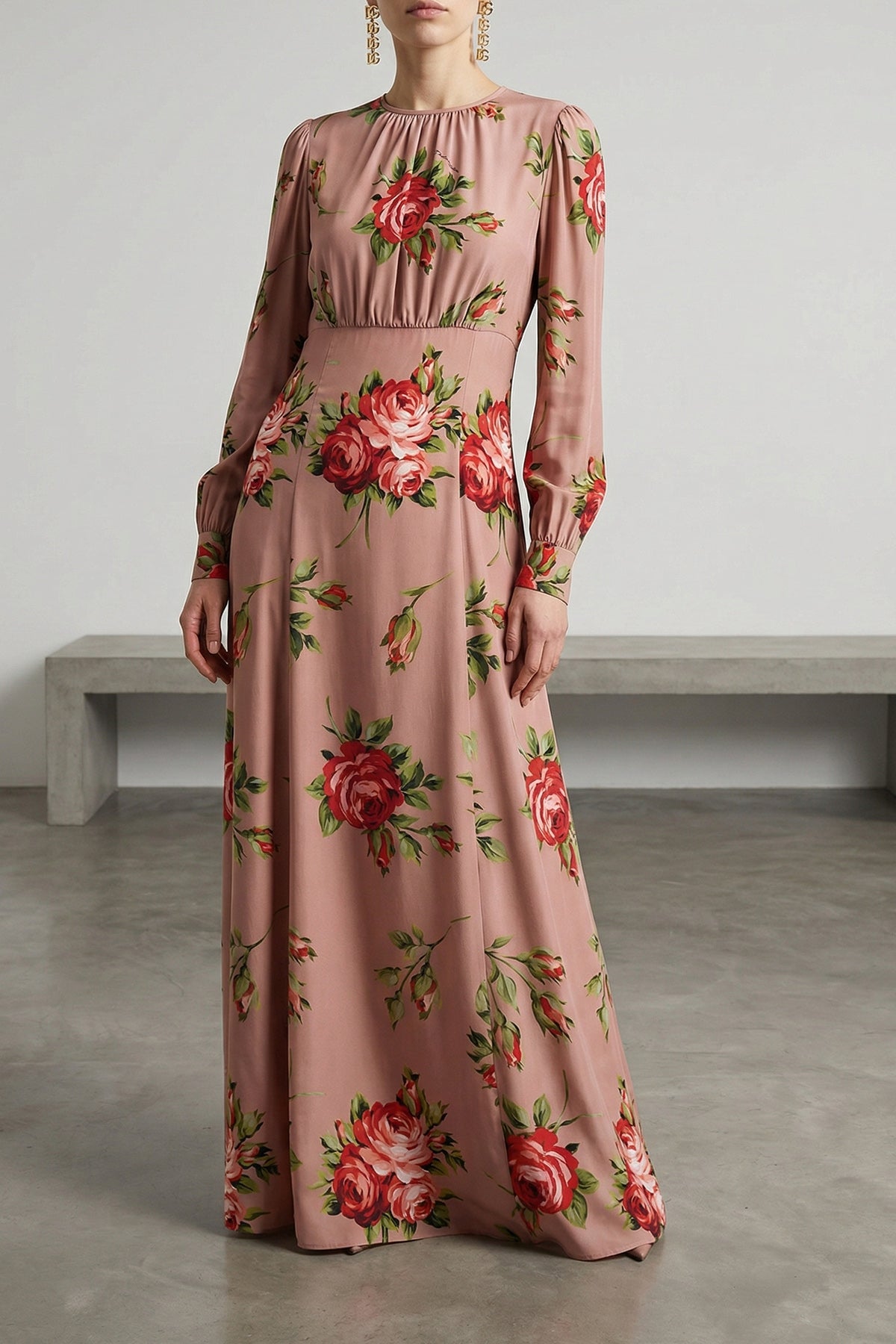 DOLCE amp; GABBANA 38 all-over long dress in silk crêpe