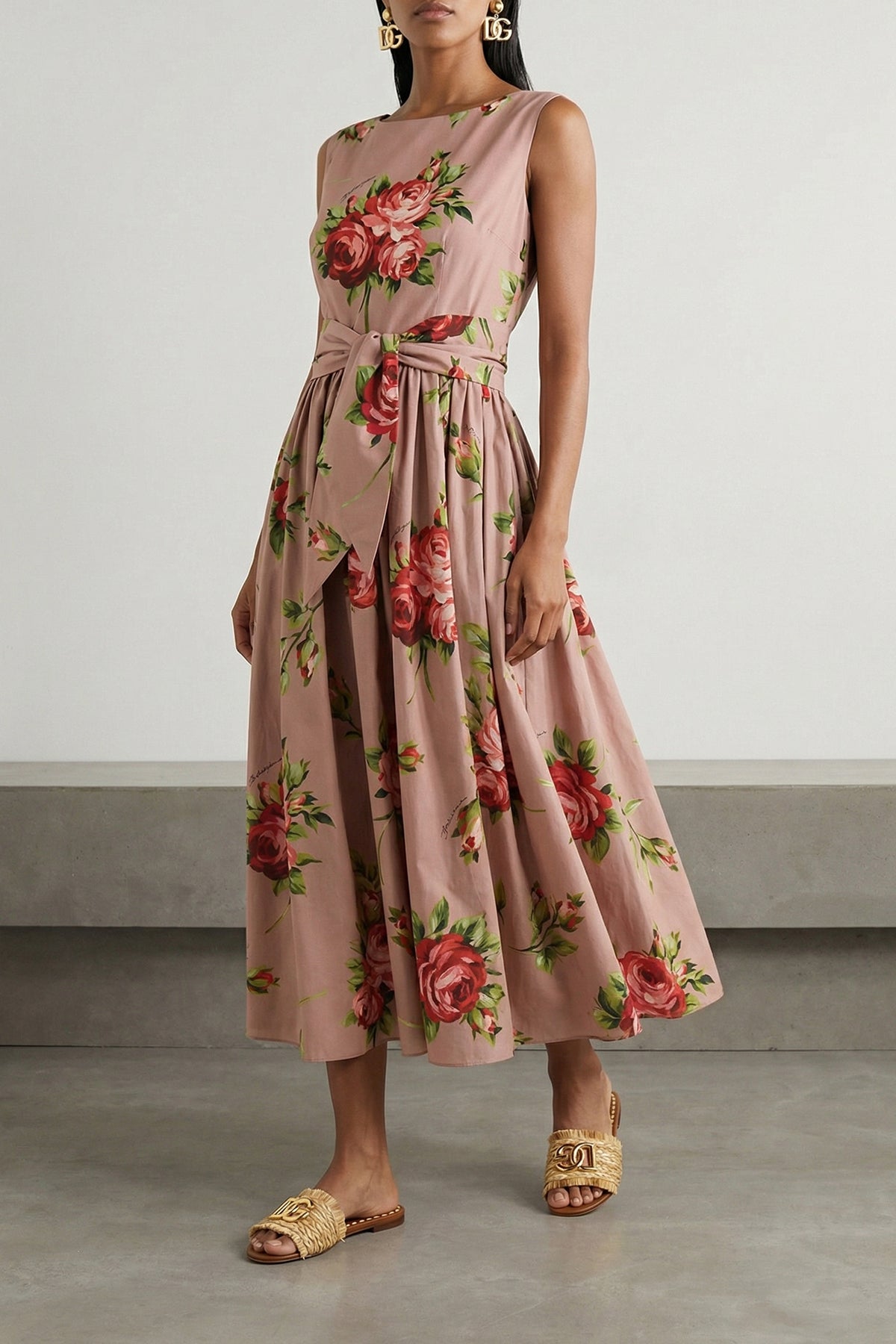DOLCE amp; GABBANA 40 all over bouquet rose print cotton midi dress