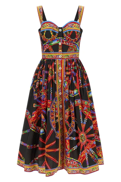 the dolcegabbana midi dress in pure cotton poplin stands out for its iconic mul