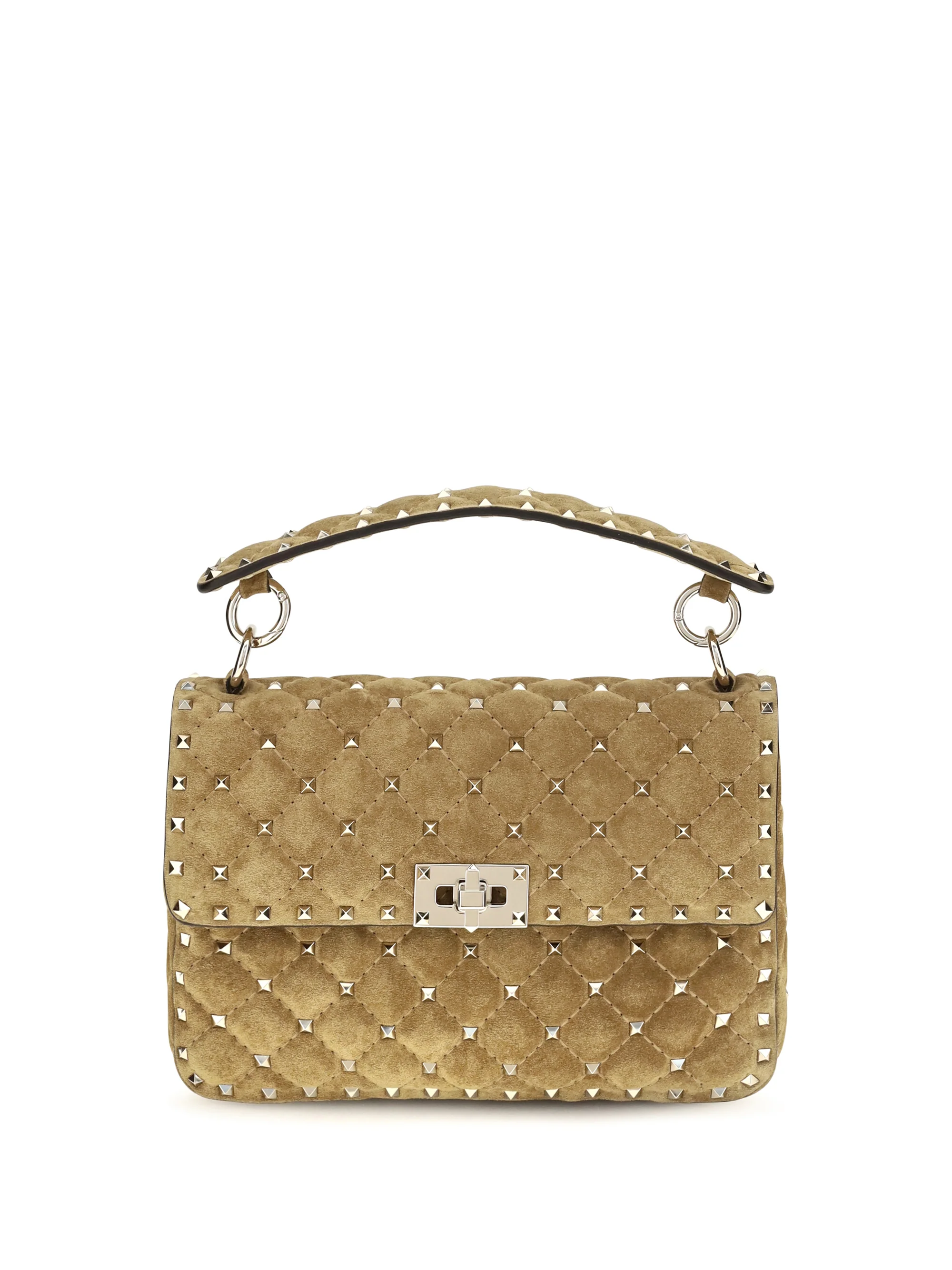 medium rockstud spike suede top handle bag