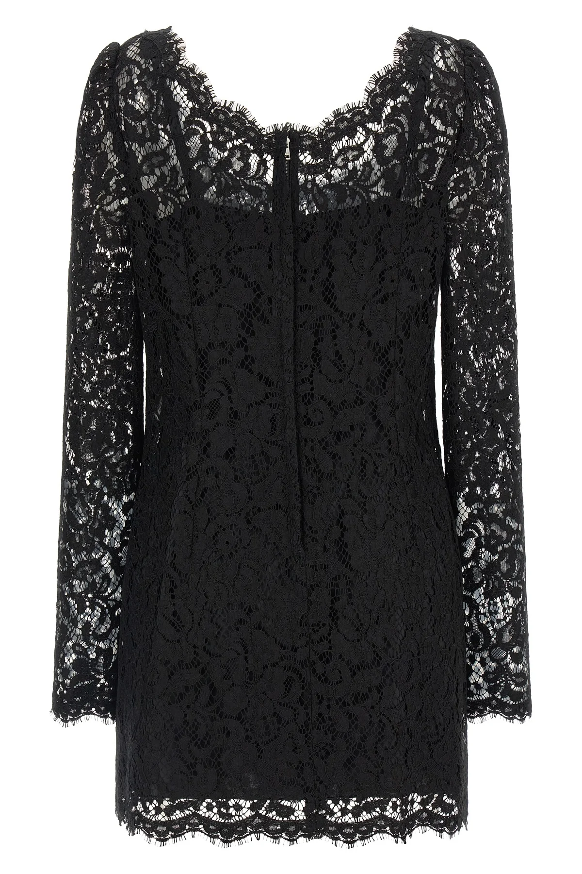 the dolce&gabbana mini dress in black cordonetto lace defines a tight silhouette