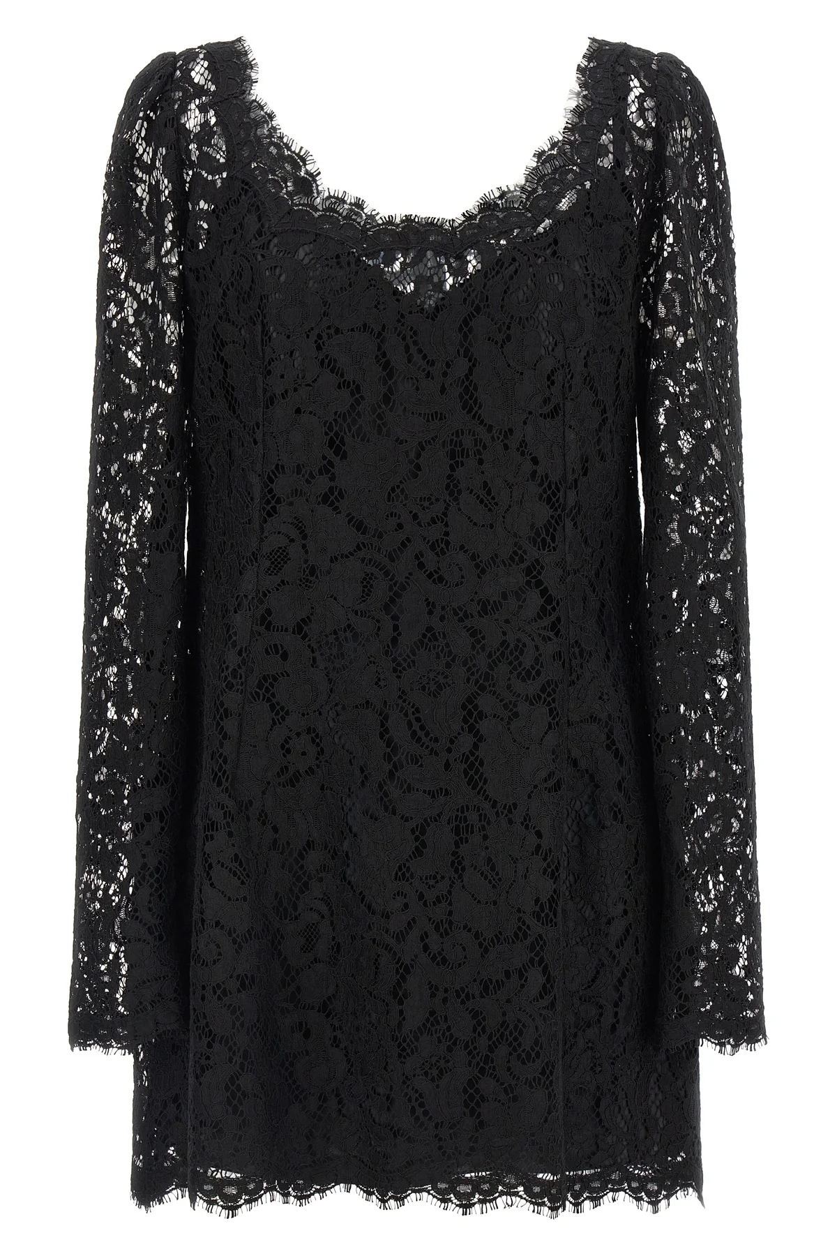 the dolce&gabbana mini dress in black cordonetto lace defines a tight silhouette
