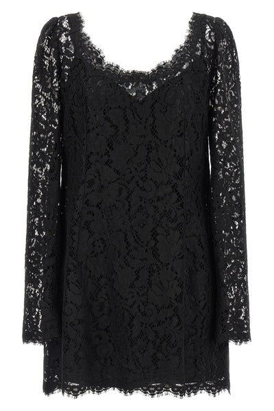 the dolcegabbana mini dress in black cordonetto lace defines a tight silhouette