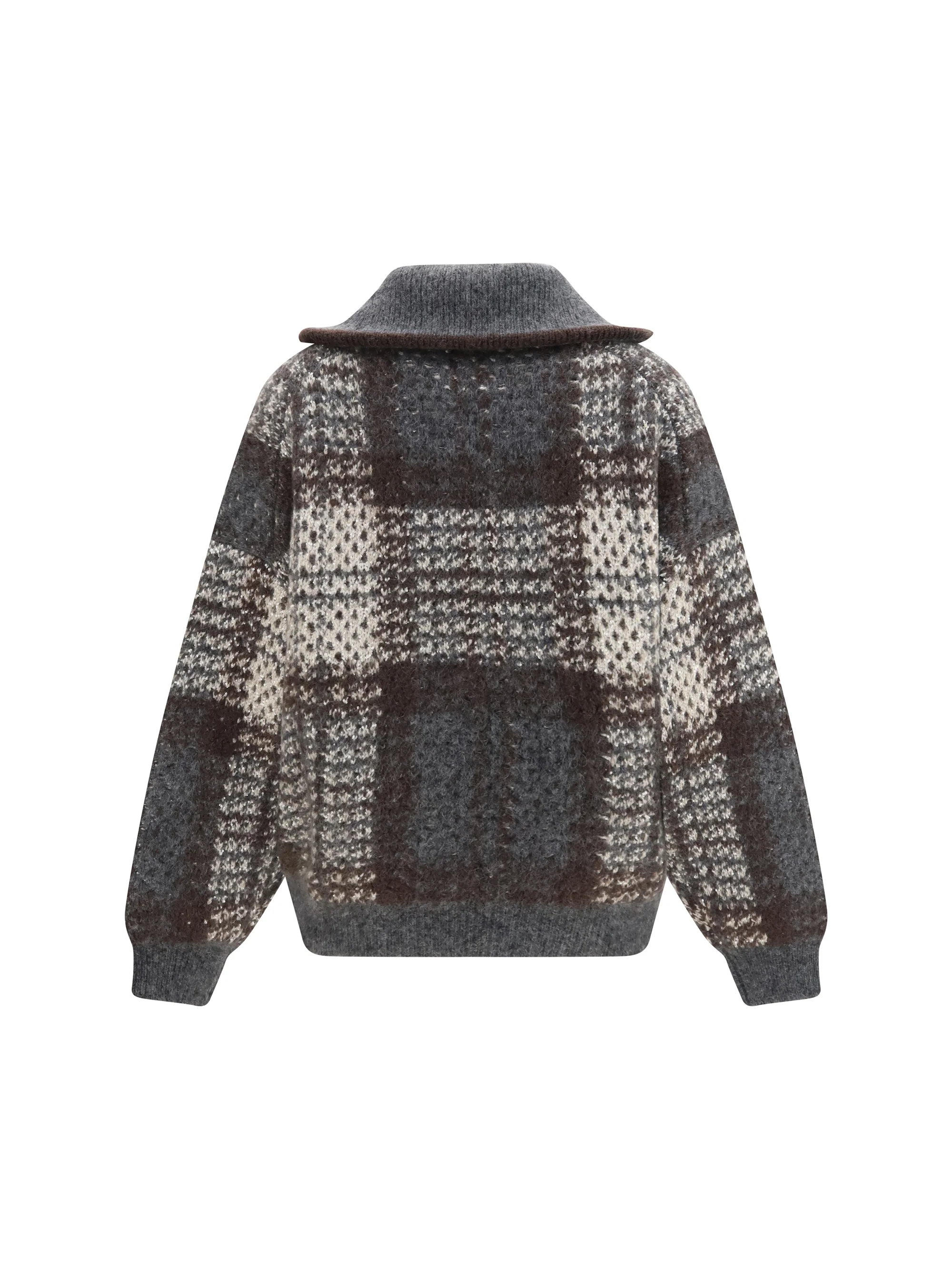 BRUNELLO CUCINELLI L checked wool zip cardigan