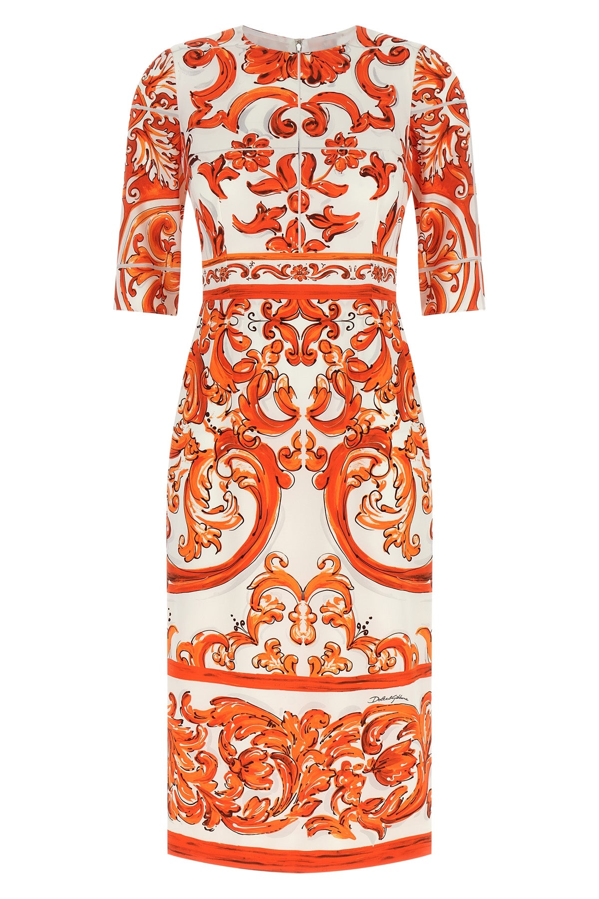 DOLCE amp; GABBANA 38 maiolica print silk charmeuse midi dress