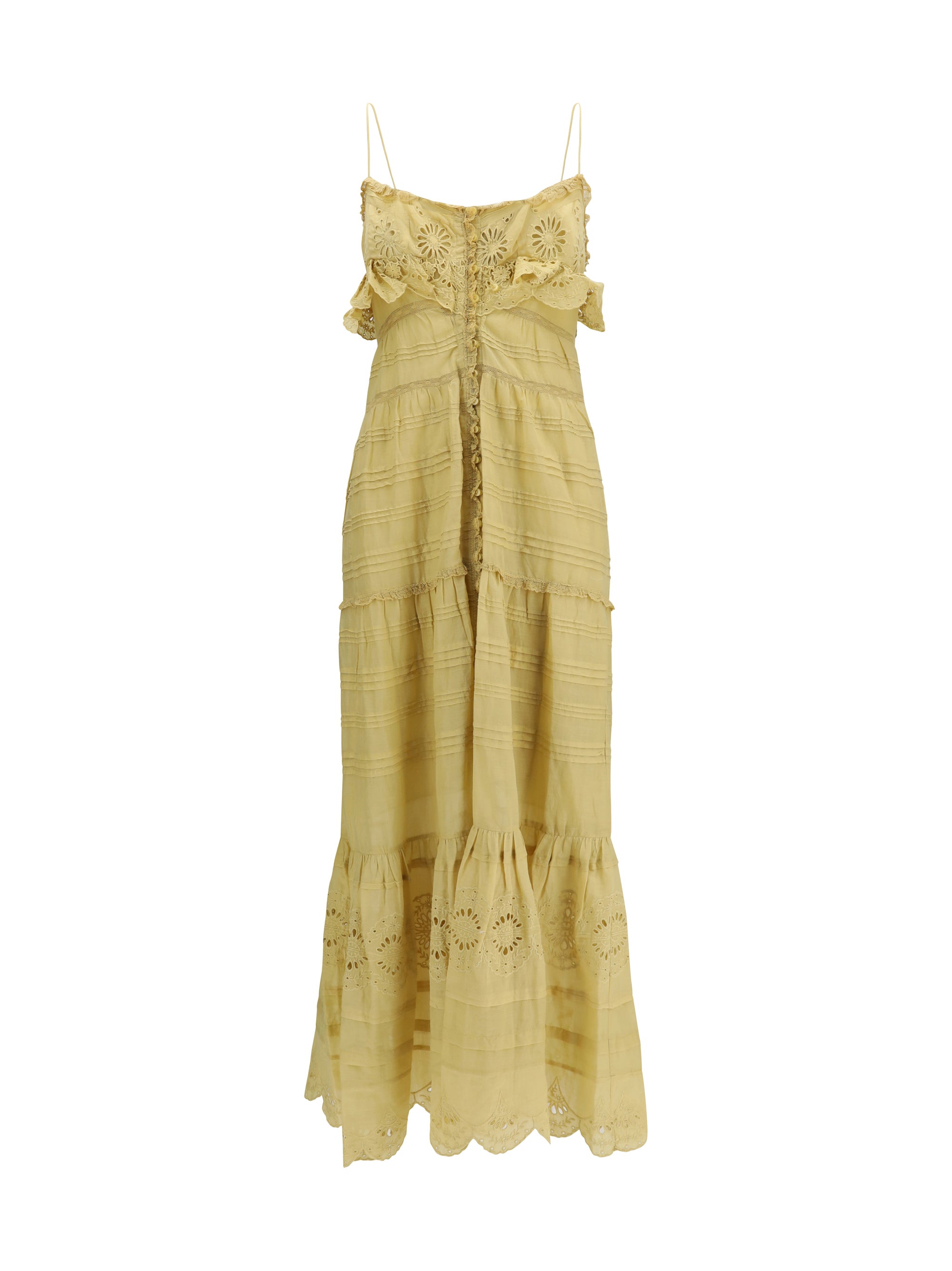 paule long ruffled dress