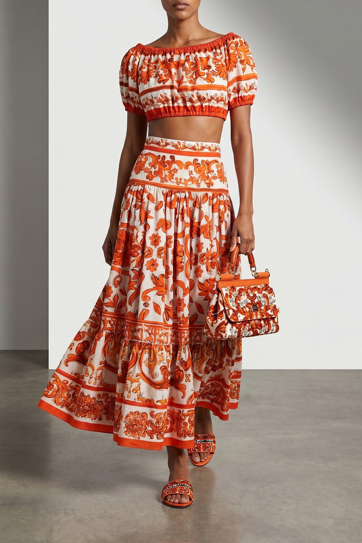 DOLCE amp; GABBANA 38 maiolica print cotton poplin top