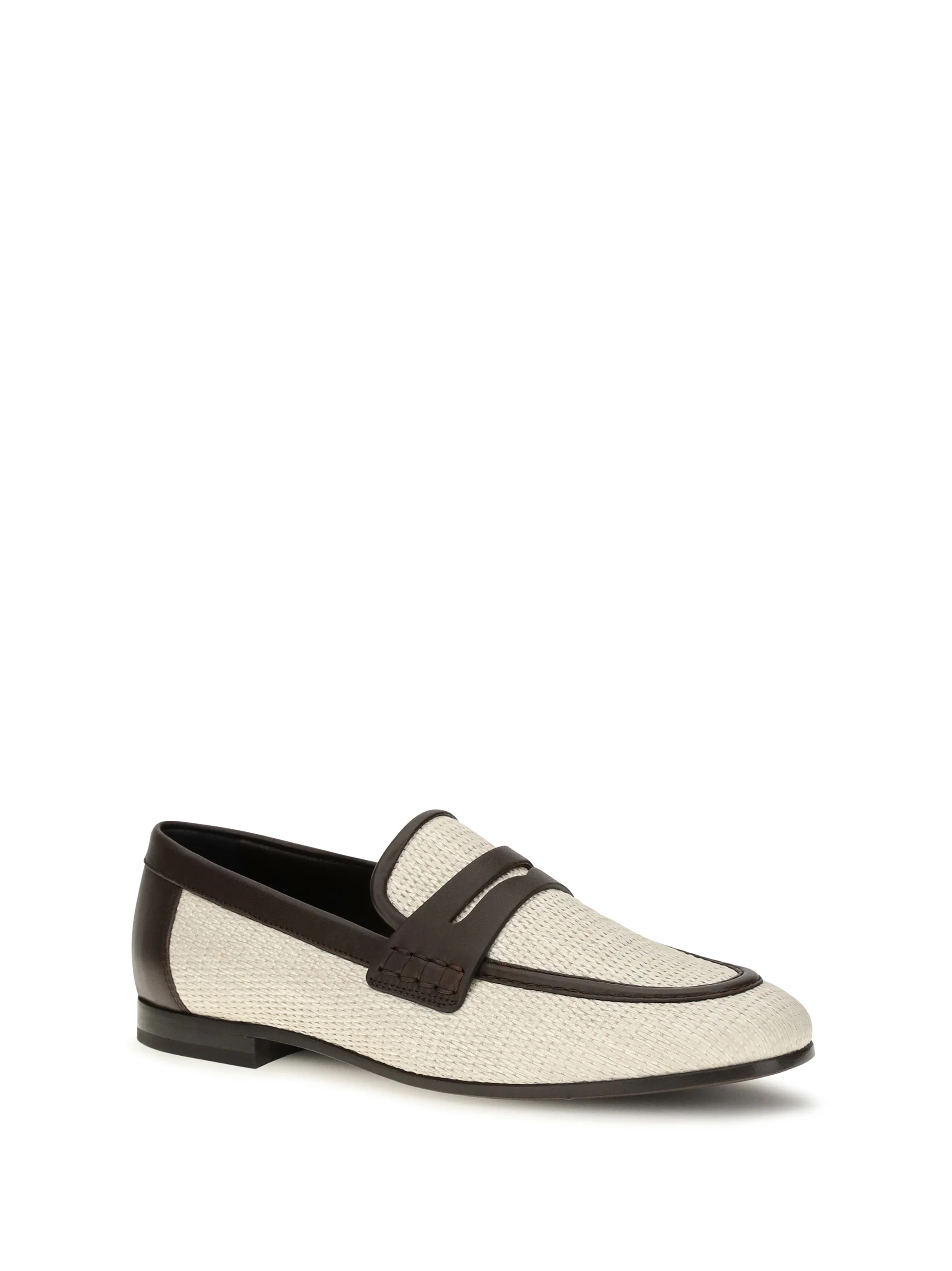 BRUNELLO CUCINELLI 37 two-tone leather and raffia loafers