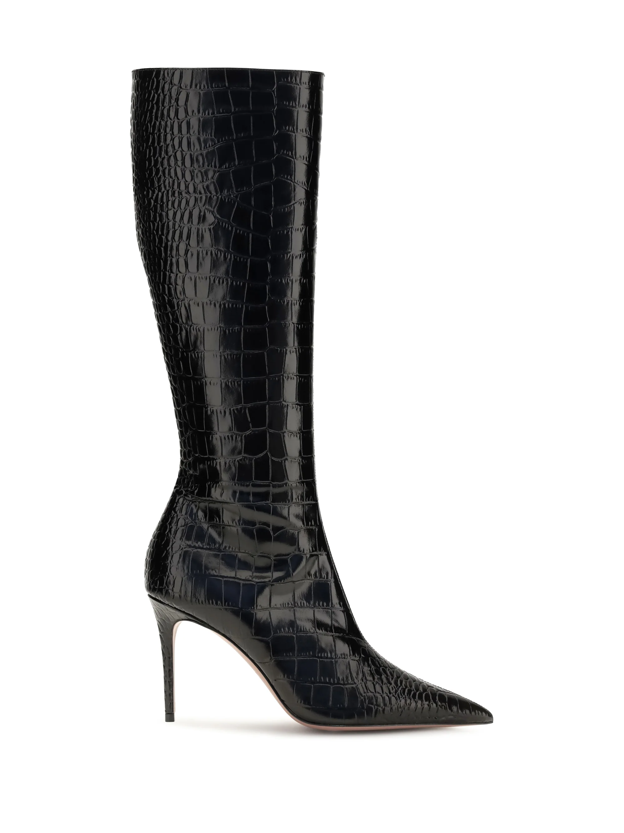 vera crocodile-effect leather knee-high boots