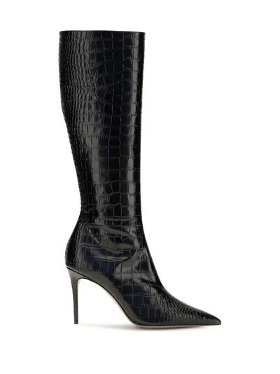 vera crocodile-effect leather knee-high boots