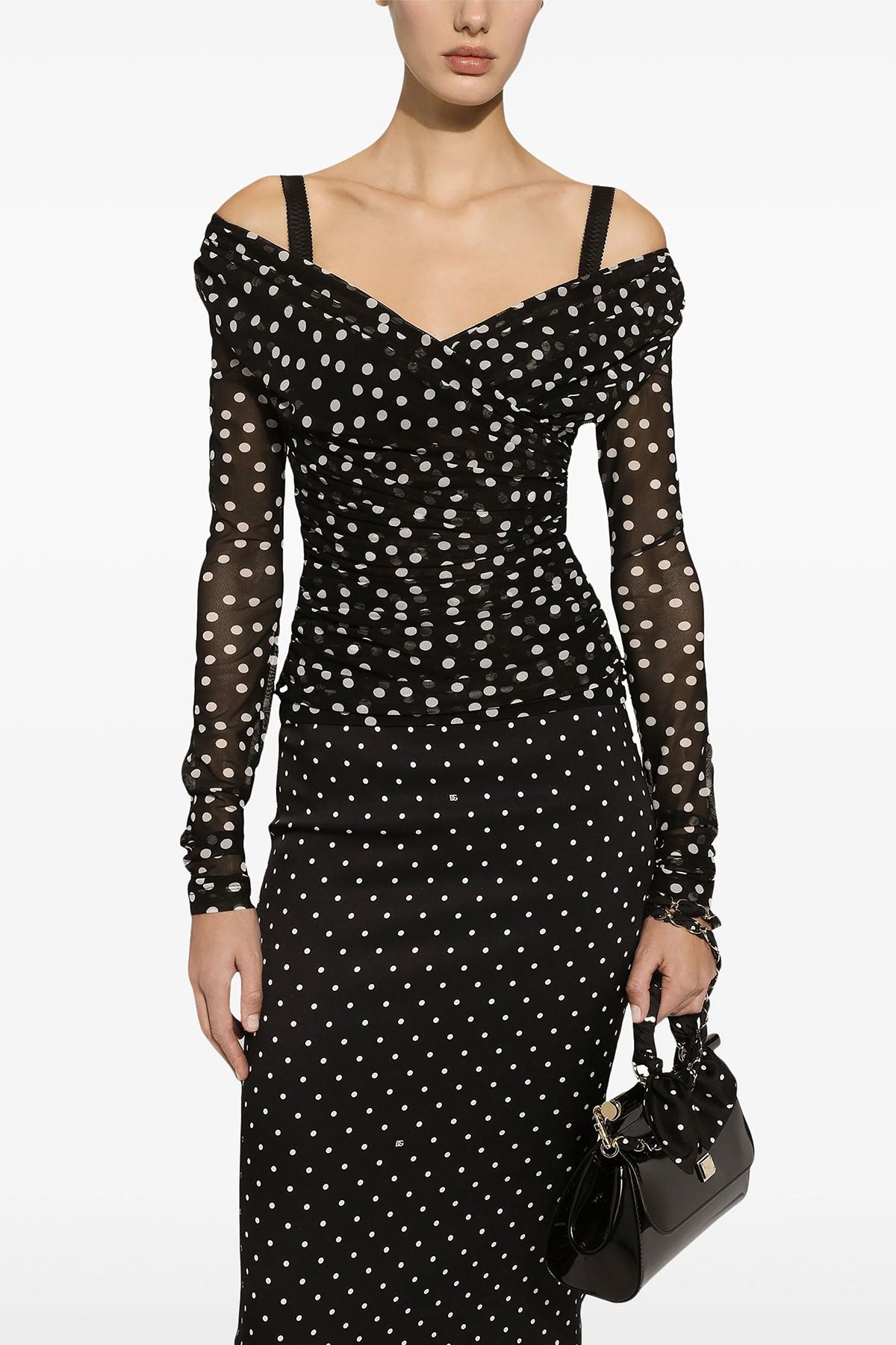 DOLCE amp; GABBANA 42 mambo polka dot print stretch tulle top