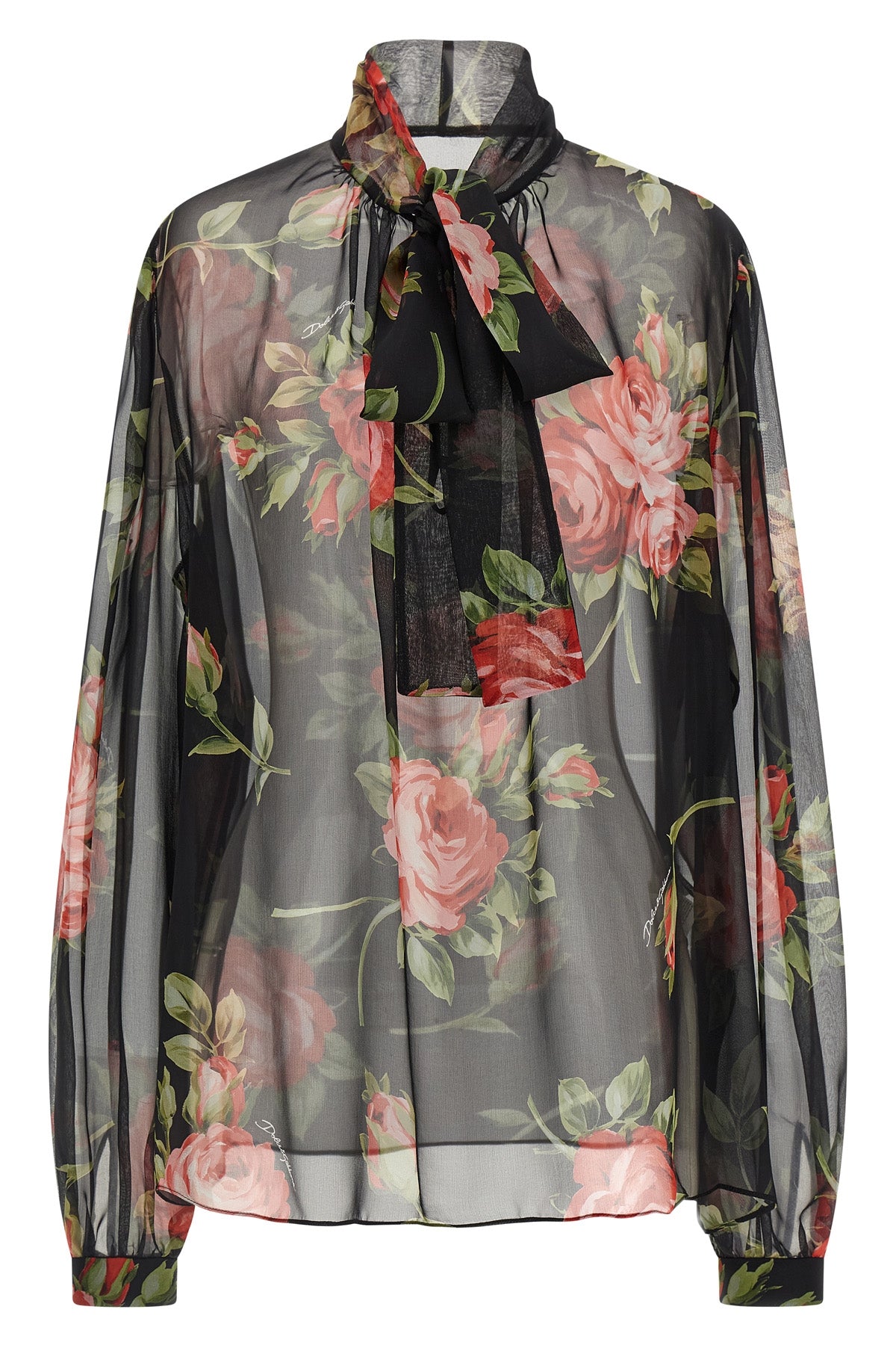 DOLCE amp; GABBANA 38 bouquet rose print semi-sheer chiffon top